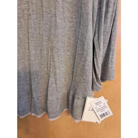 Layla Womens XL Pajama Top Gray Heather Knit Ruffle Hem Long Sleeve NWT - Picture 4 of 5